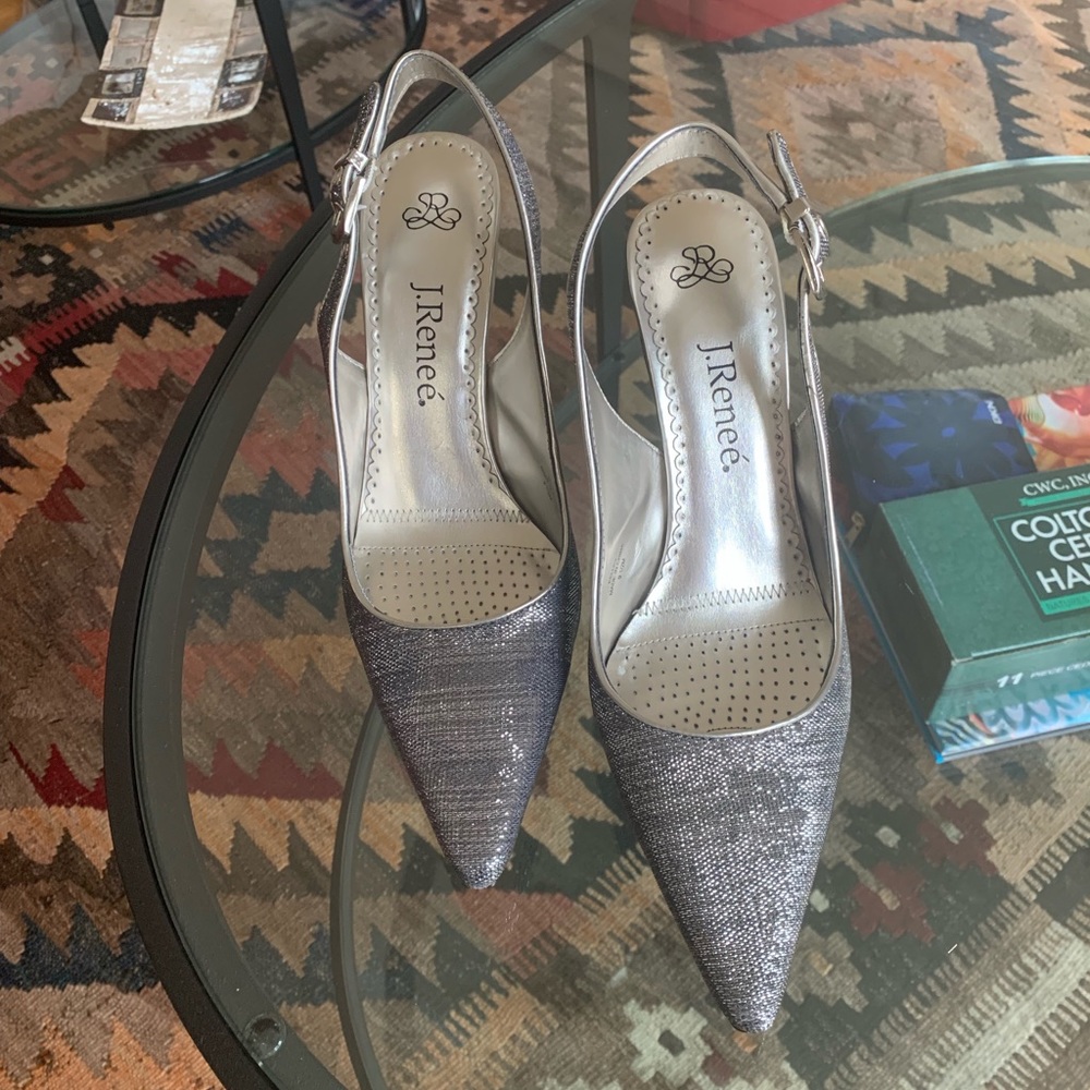 Silver sling back heels